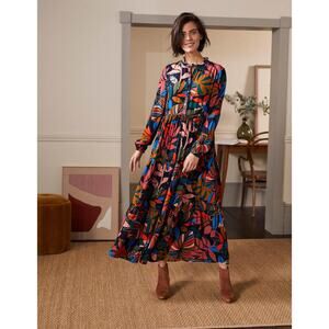 Boden Tiered Maxi Shirt Dress Tropical Floral Print Size 12 US